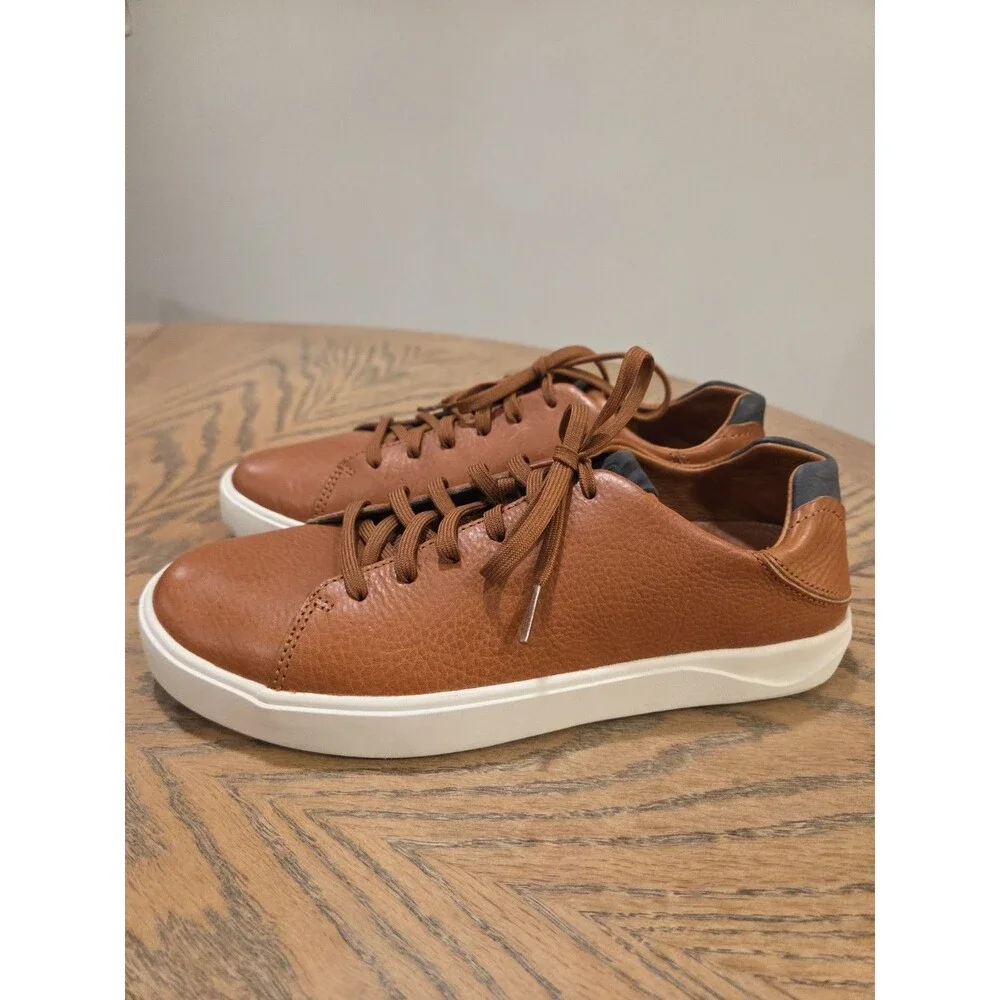 OluKai Panepo'o Sneakers Mens 7 Brown Leather Low Top Coastal Casual Comfort